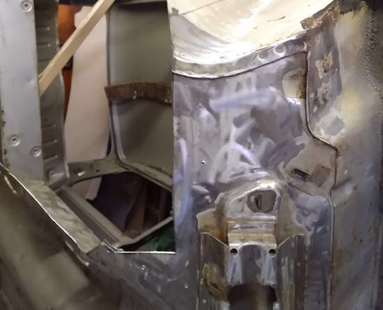 Austin Mini City - corrosion removed from kick board.