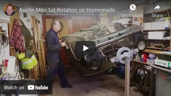 Classic Austin Mini - Test of the bosy shell on the rotating Jig Classic Austin Mini - Test of the bosy shell on the rotating Jig